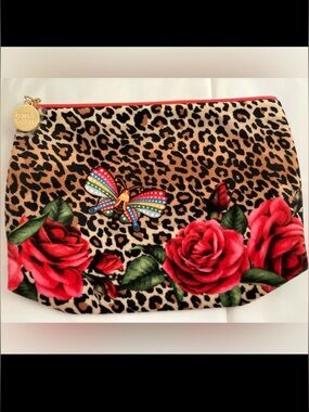 NEW Estée Lauder leopard butterfly roses print cosmetic bag velvet feel